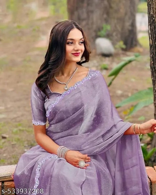 PRISHA Embellished Bollywood Georgette Saree(Purple)
