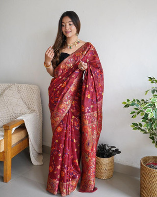 LITIRTHFAB Embellished, Woven Bollywood Jacquard, Pure Silk Saree(Maroon)