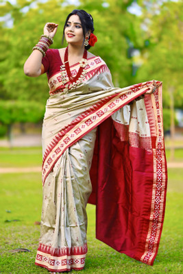 Ethnicsarees Woven Sambalpuri Art Silk Saree(Brown)