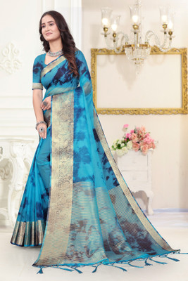 Aarunika LGF Printed Bollywood Organza Saree(Blue)