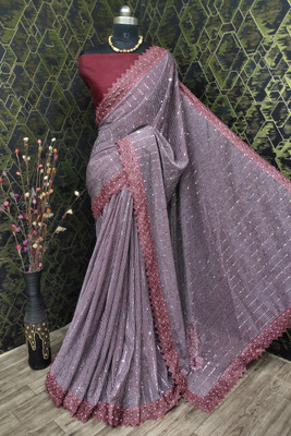 Snehdeep Embellished Bollywood Lycra Blend Saree(Maroon)