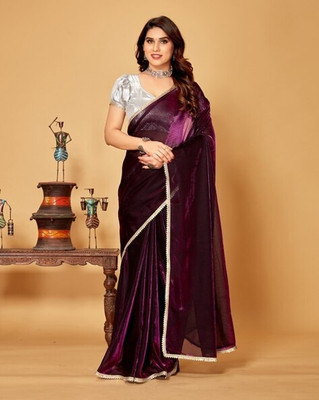 HouseOfCommon Self Design Bollywood Lycra Blend Saree(Purple)