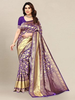 Om Shantam sarees Woven, Self Design Banarasi Art Silk, Jacquard Saree(Dark Green)