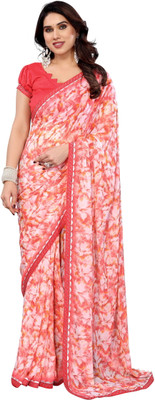 NIRMOHIFASHION Printed Bollywood Georgette Saree(Red, White)