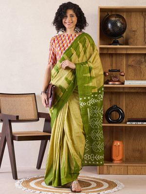 Divastri Printed Daily Wear Cotton Blend Saree(Light Green)