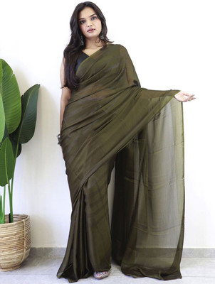 Anouk Rustic Striped Pre Draped Saree Georgette Saree(Light Green)