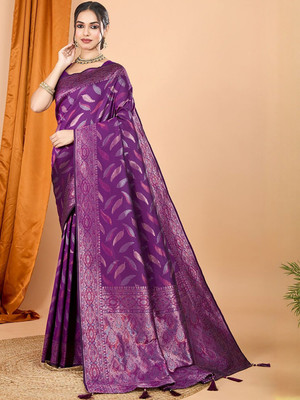 Moda Rapido Woven Daily Wear Silk Blend Saree(Purple)