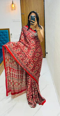 pal fashion Printed Kalamkari Jacquard Saree(Red)