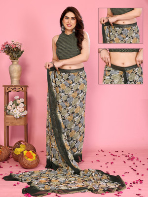 THE URBAN DIVA Printed Bollywood Georgette Saree(Dark Green, Yellow, Green)