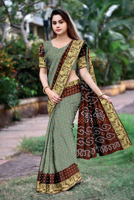 Dharmata Enterprise Self Design Bandhani Art Silk Saree(Grey)