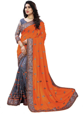 Hendrix Embroidered Bollywood Georgette Saree(Orange)