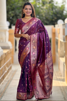 ROOP LAVANYA Woven Kanjivaram Jacquard, Art Silk Saree(Purple)