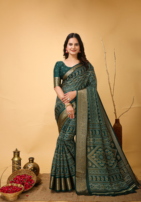 Varda Woven, Self Design Bandhani Cotton Silk Saree(Dark Blue)