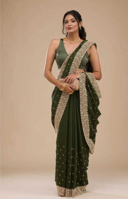 KesariyaVeil Embroidered Bollywood Art Silk Saree(Dark Green)