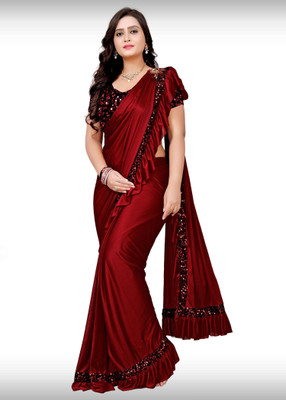 miracletex Embellished Bollywood Lycra Blend Saree(Red)