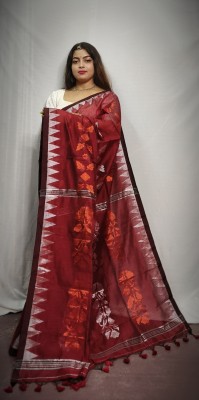 GANESH PLASTIC Self Design Jamdani Cotton Silk Saree(Maroon)