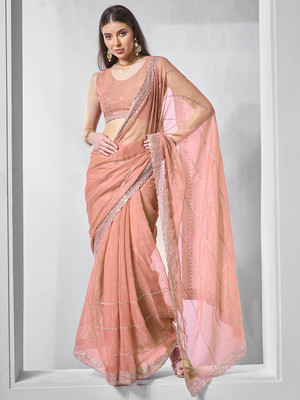 Kalista Embroidered Bollywood Chiffon Saree(Pink)