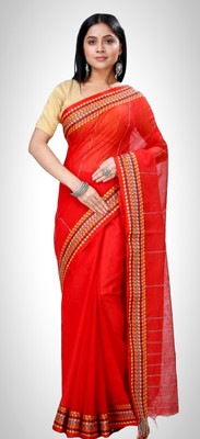 Ganesh plastic and industry Solid/Plain Handloom Pure Cotton Saree(Red)