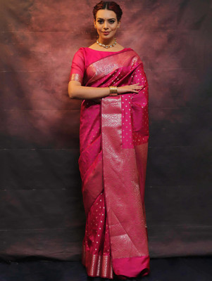 shiv textiles Self Design Banarasi Jacquard Saree(Pink)