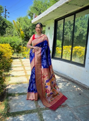 Tasrika Embroidered Banarasi Art Silk Saree(Dark Blue)