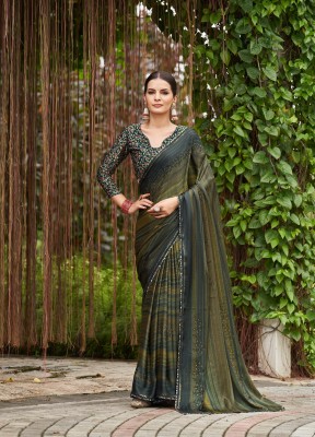 RekhaManiyar Embellished Bollywood Chiffon Saree(Dark Green)