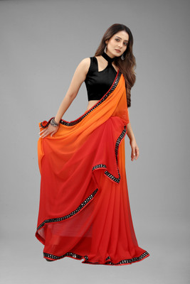 SNIXTY Dyed Daily Wear Georgette Saree(Orange)