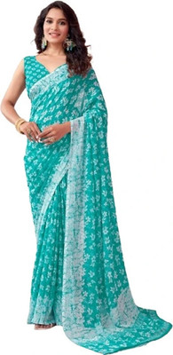 Pranjal Printed Daily Wear Georgette Saree(Light Blue)