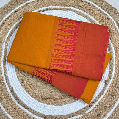 pk trendy collection Color Block Chinnalapattu Pure Cotton Saree(Mustard)