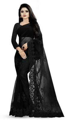 Apnisha Embroidered Bollywood Net Saree(Black)