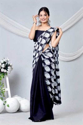 Om Traders Printed Saree with Attached Blouse Cotton Blend Saree(Multicolor)