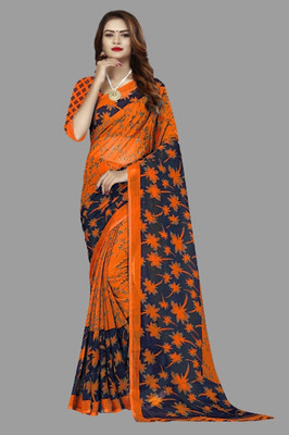 Vimalnath Synthetics Printed Mysore Georgette Saree(Orange)