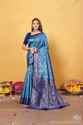 Yogik Creation Digital Print Kanjivaram Art Silk Saree(Blue)
