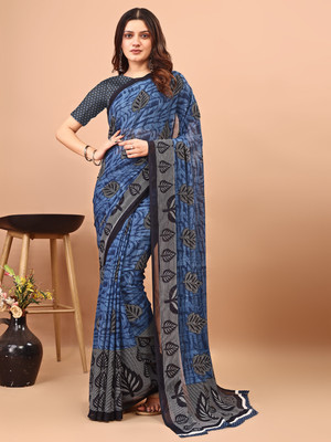 Leelavati Printed Bollywood Georgette Saree(Blue, Grey)