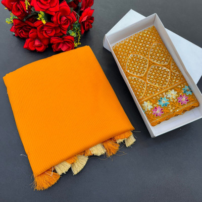 K 5 FASHION Solid/Plain Bollywood Chiffon Saree(Yellow)