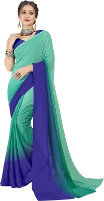 Anand Sarees Color Block Bollywood Georgette Saree(Light Blue, Blue)