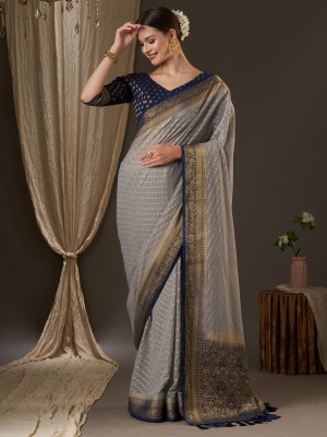 Sareemall Woven Banarasi Georgette Saree(Grey)