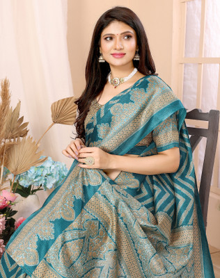 YASHIKA Printed Assam Silk Art Silk Saree(Blue)