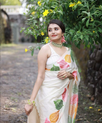 KRIYANSH Self Design, Color Block Bollywood Linen, Cotton Jute Saree(White)