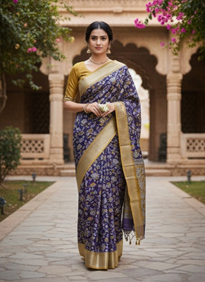 SHREE BHERUNATH FASHION Self Design Bollywood Silk Blend Saree(Beige)