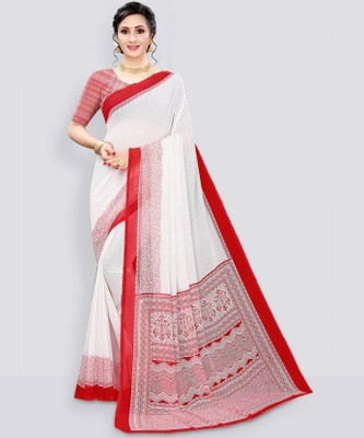Clifton Fab Woven Bollywood Georgette Saree(Red, White)