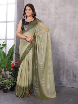 JAINICA Solid/Plain Daily Wear Georgette Saree(Green)