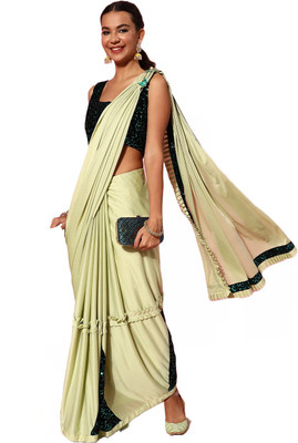 Arriva Fab Solid/Plain Bollywood Lycra Blend Saree(Light Green)