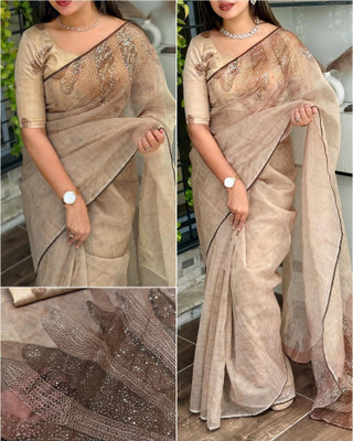 Divastri Embroidered Bollywood Tissue Saree(Beige)
