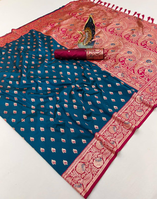 Pandadi Saree Woven Banarasi Cotton Silk Saree(Blue)
