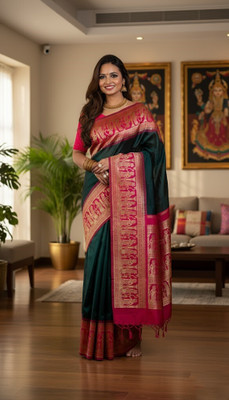Bindi Woven Banarasi Jacquard Saree(Blue)