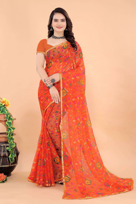 Aishwarya Printed Daily Wear Chiffon Saree(Orange)