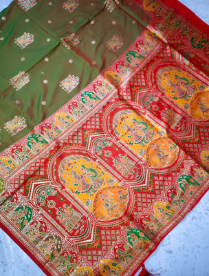 Nusrat Fashion Clothing Embroidered Baluchari Pure Silk Saree(Light Green)