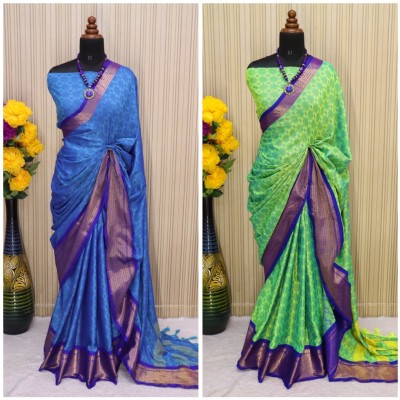 VRINDITA FASHION Woven Mysore Jacquard, Cotton Silk Saree(Pack of 2, Light Blue, Light Green)