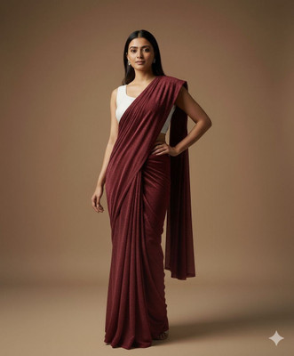 Lighthouse Solid/Plain Bollywood Lycra Blend Saree(Maroon)