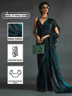 Sareemall Embellished Bollywood Satin Saree(Green)